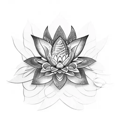 A mystical scene with a snake, butterfly, and lotus flower merging into a single entity tattoo design idea