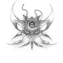 A mystical scene with a snake, butterfly, and lotus flower merging into a single entity tattoo design idea