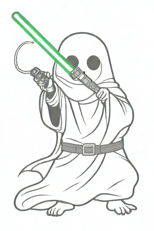 cartoon ghost holding lightsaber  with  tattoo design idea