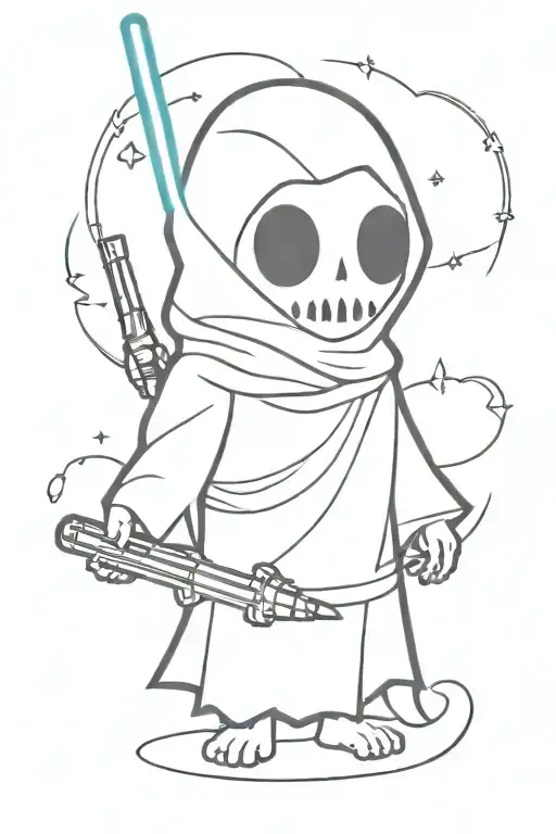 cartoon ghost holding lightsaber   tattoo design idea