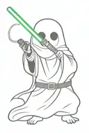 cartoon ghost holding lightsaber  with  tattoo design idea