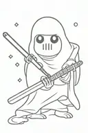 cartoon ghost holding lightsaber  with  tattoo design idea