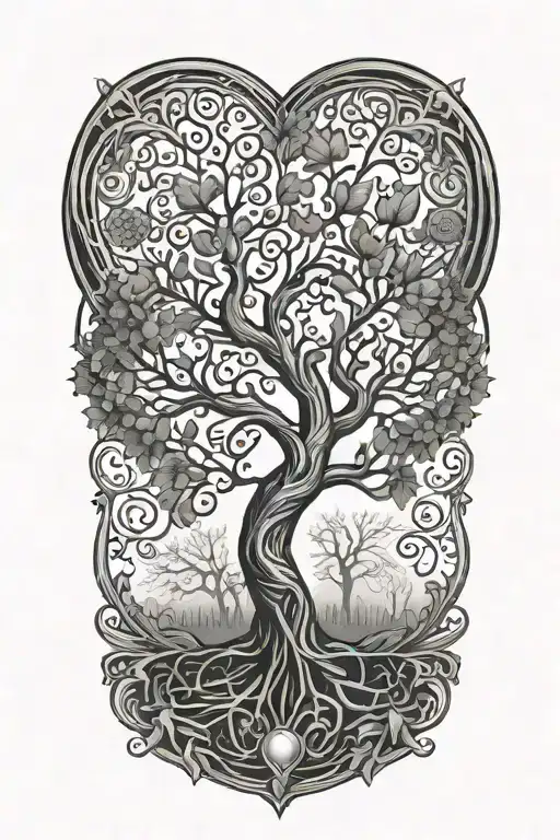 tree of life with heart and dna double helix tattoo design idea