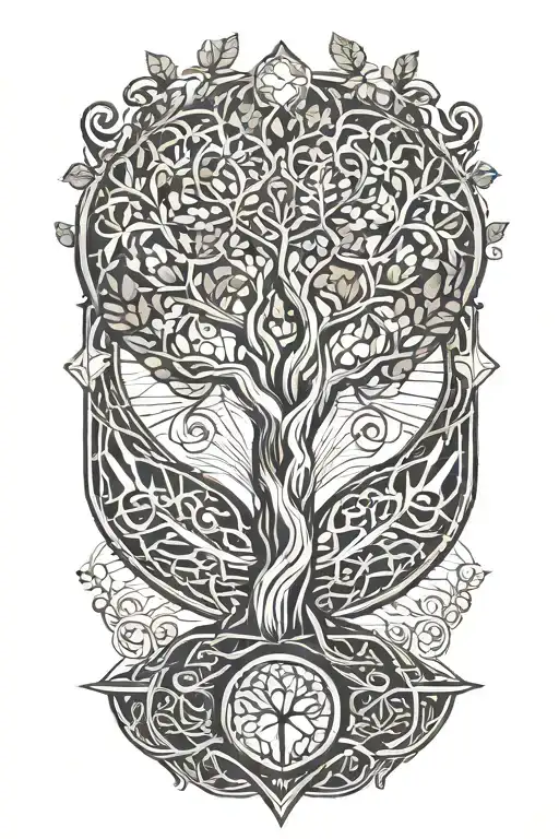 tree of life with heart and dna double helix tattoo design idea