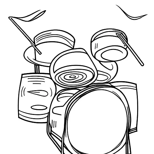 A drum set surrounded by colorful sound waves tattoo design idea