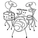 A drum set surrounded by colorful sound waves tattoo design idea