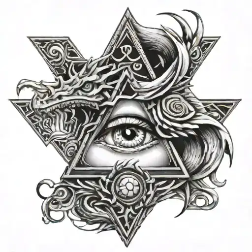 triangle Illuminati eye aspect dragon and Roman   tattoo design idea