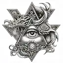triangle Illuminati eye aspect dragon and Roman   tattoo design idea
