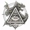 triangle Illuminati eye aspect dragon and Roman   tattoo design idea