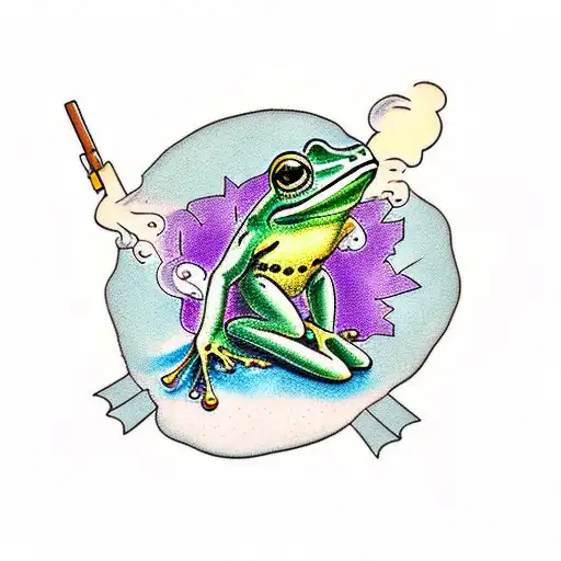Frog shooting gun tattoo design idea