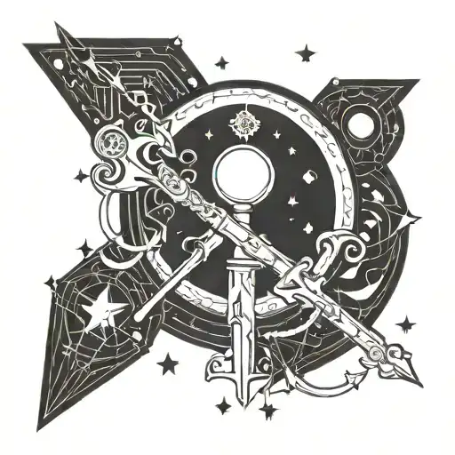 keyblade, cardcaptors wand, key holes, stars, moon tattoo design idea