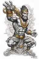 hanuman with other elements in action on arm that spreads to tricep and little bit till the elbow  tattoo design idea