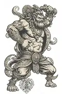 bajranbali with other elements in action on arm that spreads to tricep and little bit till the elbow  tattoo design idea