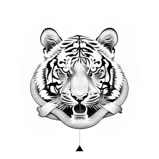 tiger, snake, violet, primrose, clock tattoo design idea