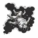 Black and white falling man on his back with the trace in the sky tattoo design idea