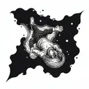 Black and white falling man on his back with the trace in the sky tattoo design idea