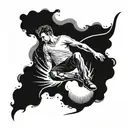Black and white falling man on his back with the trace in the sky tattoo design idea
