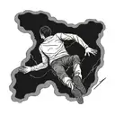 Black and white falling man on his back with the trace in the sky tattoo design idea