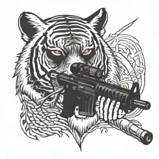 tiger wearing tactical helmet and holding a rifle tattoo design idea