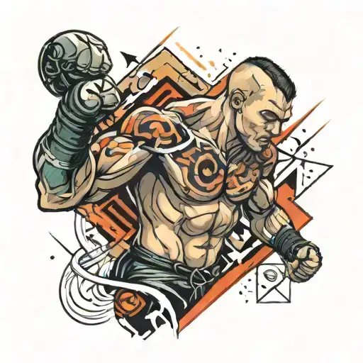 An MMA fighter in a new-school style with vibrant colors and geometric shapes tattoo design idea