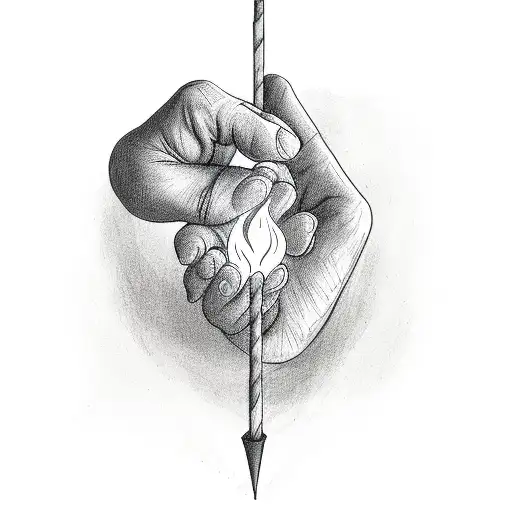 hand holding lit match tattoo design idea