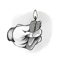 hand holding lit match tattoo design idea