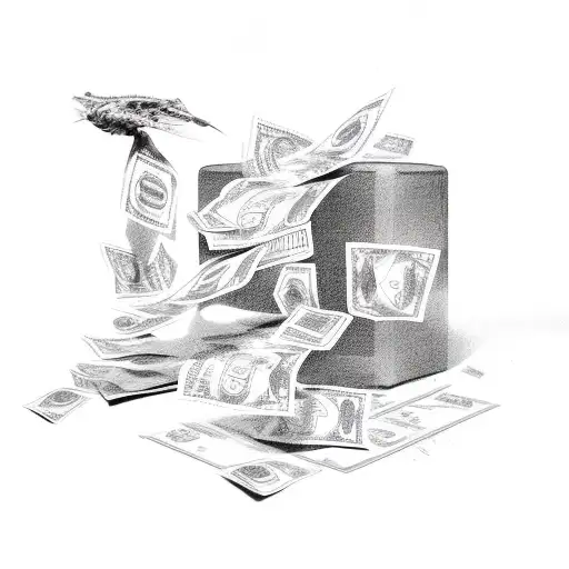 burning dollar bills tattoo design idea