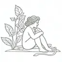 Garden of Eden with Chubby cherub and foliage  tattoo design idea