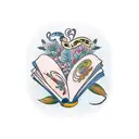 A tattoo representing the love for learning, with an open book adorned with intricate botanical illustrations tattoo design idea