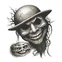 sad smiley with a happy mask half way on his face tattoo design idea