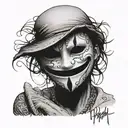 sad smiley with a happy mask half way on his face tattoo design idea