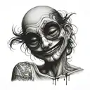 sad smiley with a happy mask half way on his face tattoo design idea