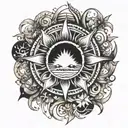 energy, illumination, sun shape, enthalpy tattoo design idea