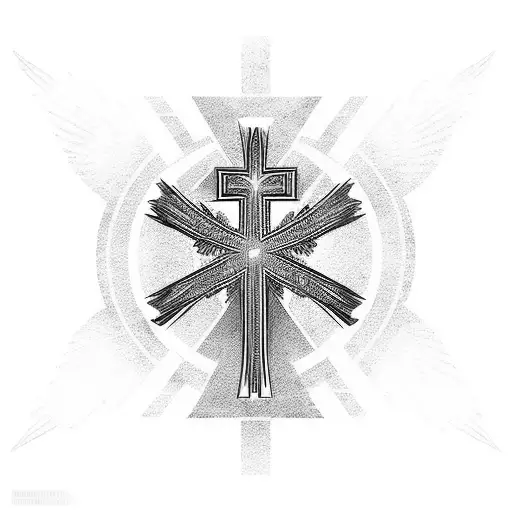 Cross and wings tattoo design idea