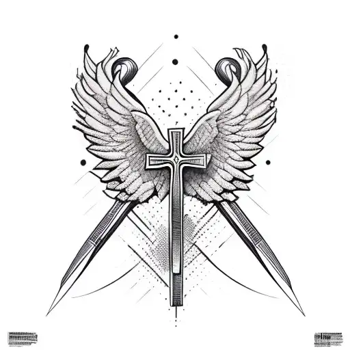 Cross and wings tattoo design idea