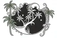 The Name "Damas" with 3 stars and a island with a palm tree tattoo design idea