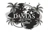 The Name "Damas" with 3 stars and a island with a palm tree tattoo design idea