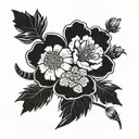 cosmos, marigold, violets and primrose flowers with snake laying in them tattoo design idea