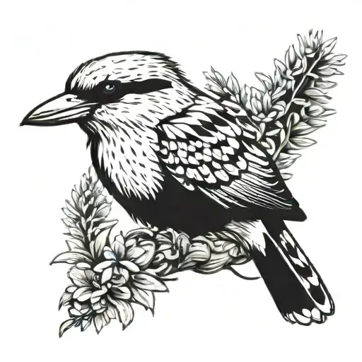 Kookaburra with Australian native flowers in background tattoo design idea