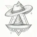 upside down triangle with a cowboy hat hanging off the top corner and a disco ball tattoo design idea