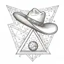 upside down triangle with a cowboy hat hanging off the top corner and a disco ball tattoo design idea