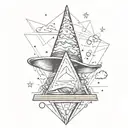upside down triangle with a cowboy hat hanging off the top corner and a disco ball tattoo design idea