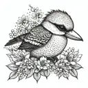 Kookaburra with Australian native flowers in background tattoo design idea