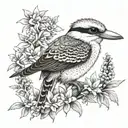 Kookaburra with Australian native flowers in background tattoo design idea