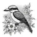 Kookaburra with Australian native flowers in background tattoo design idea