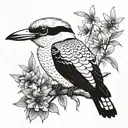 Kookaburra with Australian native flowers in background tattoo design idea