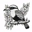 Kookaburra with Australian native flowers in background tattoo design idea
