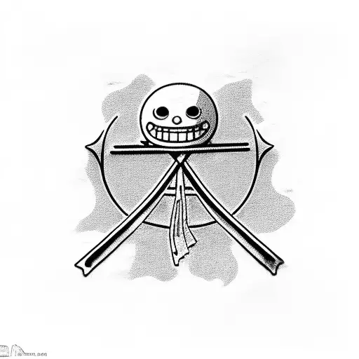 Luffy of one piece, in a beach, looking for a pirate ship  tattoo design idea