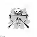 Luffy of one piece, in a beach, looking for a pirate ship  tattoo design idea