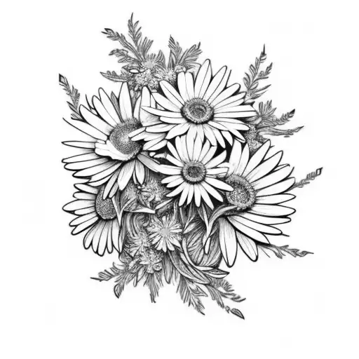 a bouquet of aster flowers and daisies tattoo design idea